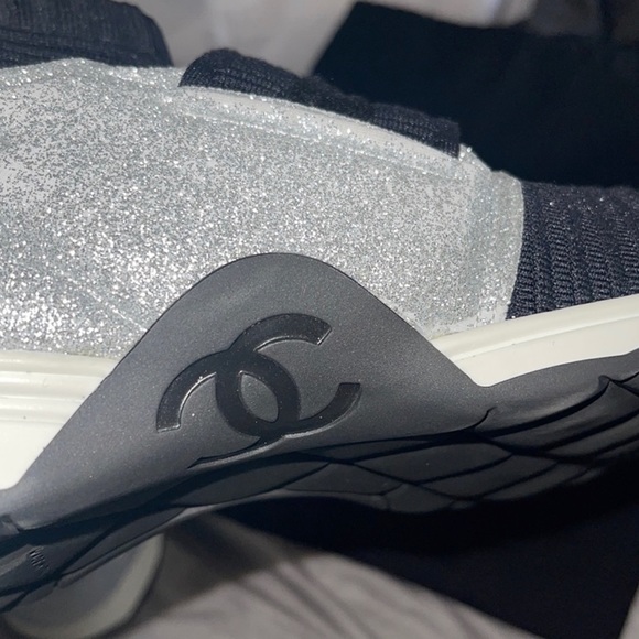 CHANEL SNEAKERS SOCK BOOTIE GLITTER RARE 9.5 41 9 SPACE SHOES NEW WITH BOX ETC! - Picture 7 of 16
